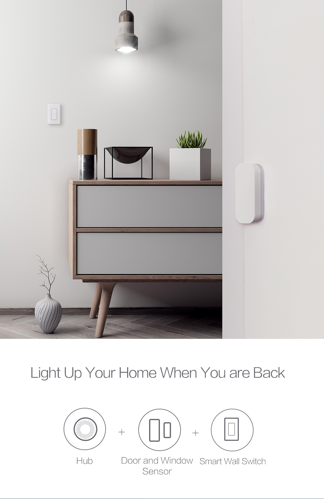 Smart home lighting control with our smart wall switch and door sensor